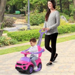 Costway3 in 1 Kids Ride On Push Car with Horn, Music, Light Dancing to Music for Toddlers-Pink
