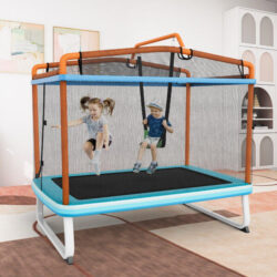 Costway3-in-1 Rectangle Trampoline for Kids with Swing & Horizontal Bar-Orange