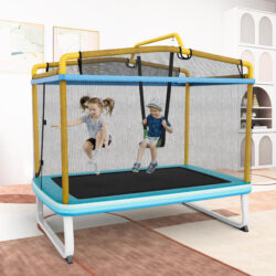 Costway3-in-1 Rectangle Trampoline for Kids with Swing & Horizontal Bar-Yellow
