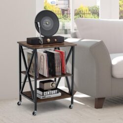 Costway3-tier Rolling Stand with 3 Dividers and Steel Frame for Living Room/Office
