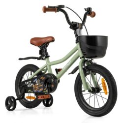 Costway36 cm & 40 cm & 46 cm Adjustable Kids Bike with Training Wheels-Green-14 inches