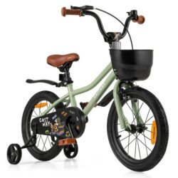 Costway36 cm & 40 cm & 46 cm Adjustable Kids Bike with Training Wheels-Green-16 inches