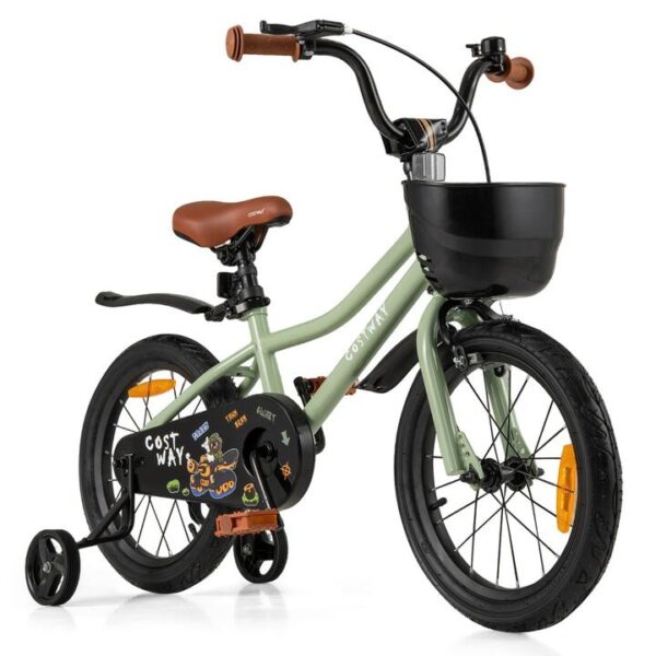 Costway36 cm & 40 cm & 46 cm Adjustable Kids Bike with Training Wheels-Green-16 inches