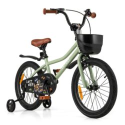 Costway36 cm & 40 cm & 46 cm Adjustable Kids Bike with Training Wheels-Green-18 inches