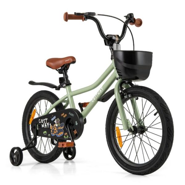 Costway36 cm & 40 cm & 46 cm Adjustable Kids Bike with Training Wheels-Green-18 inches