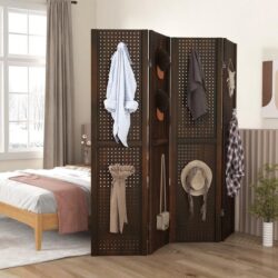 Costway4-Panel Folding Room Divider with 2-Way Metal Hinges-Brown