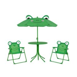 Costway4 Pieces Kids Picnic Set Toddler Outdoor Activity Table with 2 Folding Chairs-Green