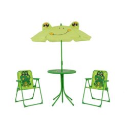 Costway4 Pieces Kids Picnic Set Toddler Outdoor Activity Table with 2 Folding Chairs-Light Green