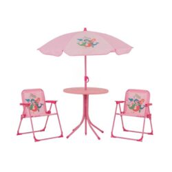 Costway4 Pieces Kids Picnic Set Toddler Outdoor Activity Table with 2 Folding Chairs-Pink