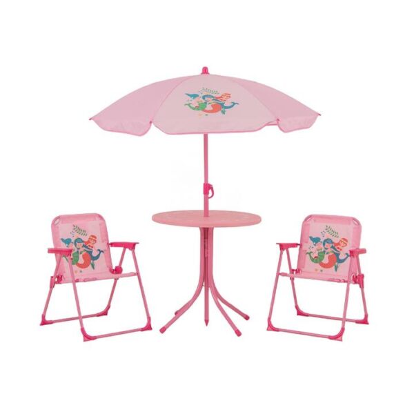 Costway4 Pieces Kids Picnic Set Toddler Outdoor Activity Table with 2 Folding Chairs-Pink