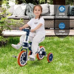 Costway4-in-1 Kids Trike Bike with Adjustable Parent Push Handle for Kids Aged 2-4-Navy