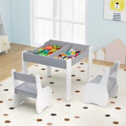 Costway4-in-1 Wooden Kids Activity Table and Chair Set for Drawing and Studying-Dark Grey