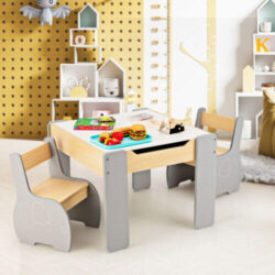 Costway4-in-1 Wooden Kids Activity Table and Chair Set for Drawing and Studying-Grey