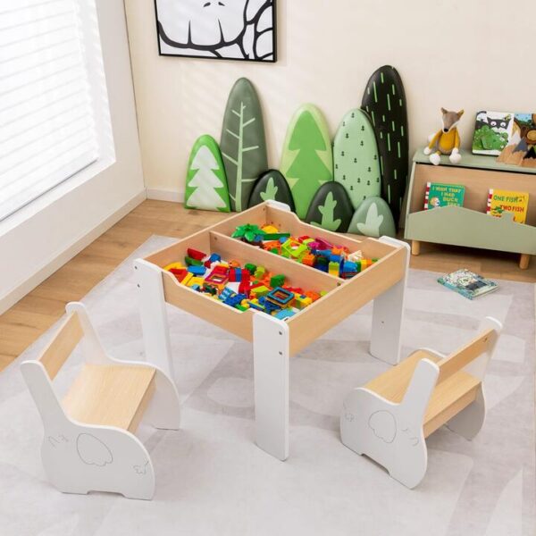 Costway4-in-1 Wooden Kids Activity Table and Chair Set for Drawing and Studying-White