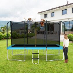 Costway430 cm x 250 cm Rectangular Trampoline with Enclosure Net for Kids and Adults-Blue