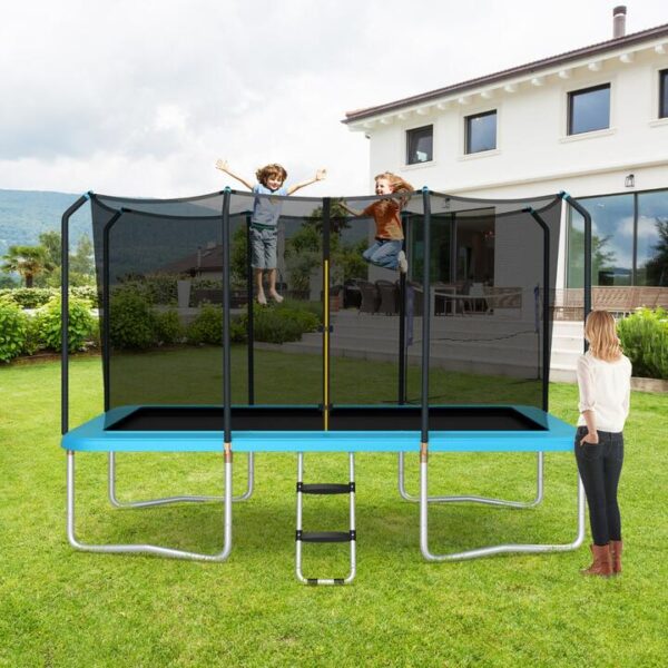 Costway430 cm x 250 cm Rectangular Trampoline with Enclosure Net for Kids and Adults-Blue