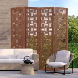 Costway4/6-Panel 165cm Folding Room Divider Partition Stand with Solid Wood Frame-4 panel