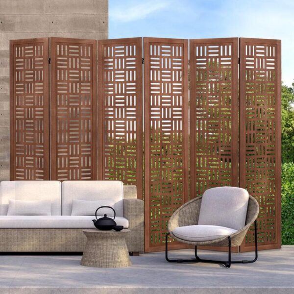 Costway4/6-Panel 165cm Folding Room Divider Partition Stand with Solid Wood Frame-6 panel