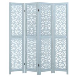 Costway4/6-Panel Wooden Room Divider with Carved Cutout Pattern and Solid Wood Frame-4 panel