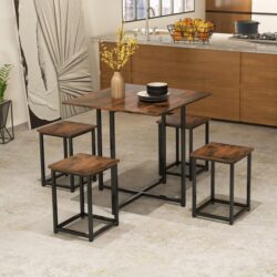 Costway5-Piece Dining Table Set with 4 Square Stools for Small Space-Brown