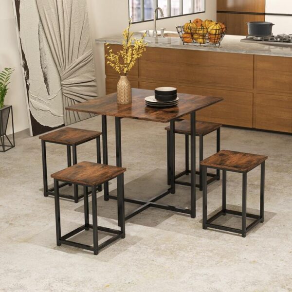 Costway5-Piece Dining Table Set with 4 Square Stools for Small Space-Brown