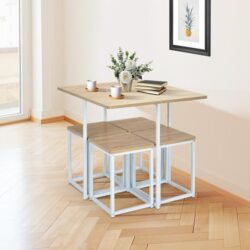 Costway5-Piece Dining Table Set with 4 Square Stools for Small Space-Natural
