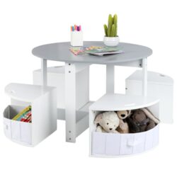 Costway5 Piece Kids Table and Chair Set with 4 Storage Stools-Grey