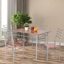 Costway5 Pieces Dining Table Set with Rectangular Tabletop & 4 High Backrest Chairs-Silver