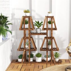 Costway5-Tier 10 Potted Wood Plant Stand Flower Pot Holder for Multiple Plants