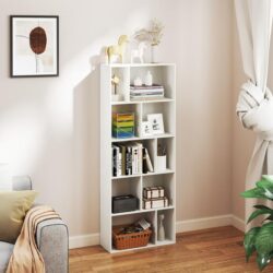 Costway5 Tier Bookshelf with 10 Compartments and Floor Standing Room Divider-White