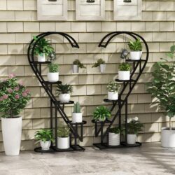 Costway5 Tier Metal Plant Stand with Hanging Hook-Black