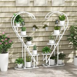 Costway5 Tier Metal Plant Stand with Hanging Hook-White