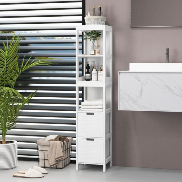 Costway5-tier Free-standing Wood Bathroom Storage Cabinet