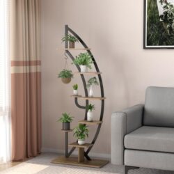 Costway6-Tier Metal Plant Stand with Top Hook & Anti-Toppling Device