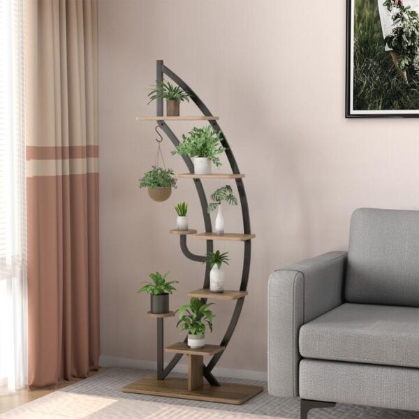Costway6-Tier Metal Plant Stand with Top Hook & Anti-Toppling Device