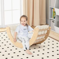 Costway6 in 1 Kids Climbing Arch Playset Indoor Wooden Climbing Toy Rocker Chair-Natural