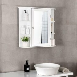 Costway62cm Wall Mounted Storage Cabinet with Mirror for Bathroom & Living Room-White