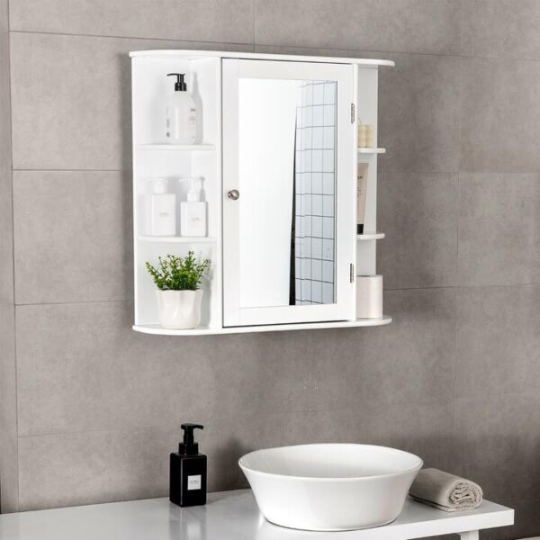 Costway62cm Wall Mounted Storage Cabinet with Mirror for Bathroom & Living Room-White