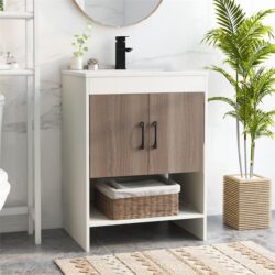 Costway63.5cm Bathroom Vanity Sink Combo with Doors Shelf Backsplash