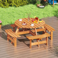 Costway6/8-Person Round Picnic Table Set Circular Patio Dining Camping Table-Yellow