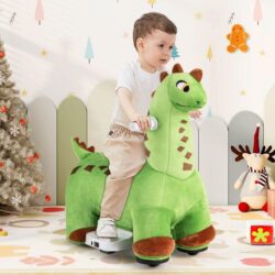 Costway6V Dinosaur Ride on Toy for Kids with Music and Foot Pedal-Green