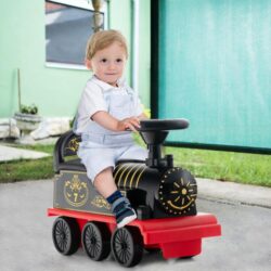 Costway6V Electric Kids Ride On Train Toy with Track & 6 Wheels-Black