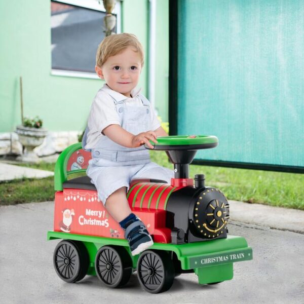 Costway6V Electric Kids Ride On Train Toy with Track & 6 Wheels-Green