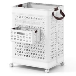Costway75 L Collapsible Laundry Basket with Underwear Basket and Handles-White