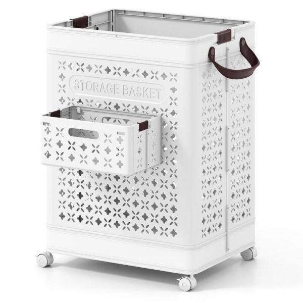 Costway75 L Collapsible Laundry Basket with Underwear Basket and Handles-White