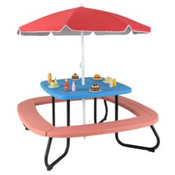 Costway8 Person Kids Picnic Table with Adjustable and Collapsible Umbrella-Blue