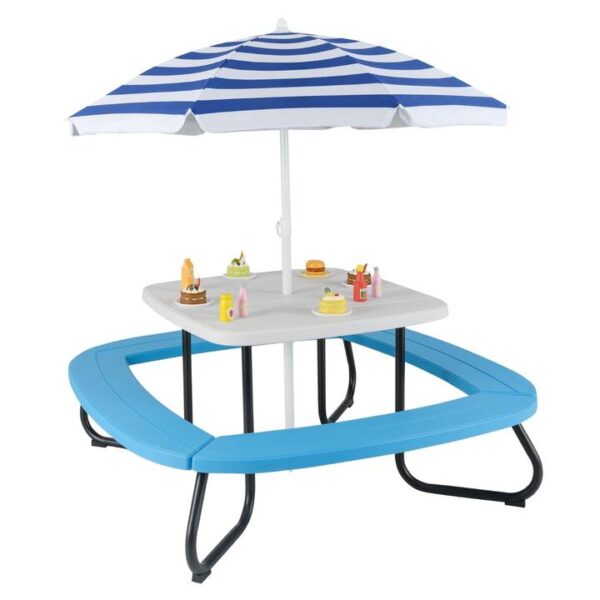 Costway8 Person Kids Picnic Table with Adjustable and Collapsible Umbrella-White