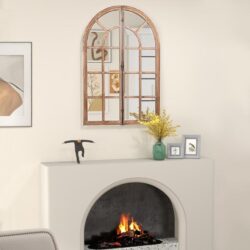Costway88cm x 60cm Farmhouse Wall Mounted Decorative Mirror-Natural