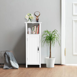 CostwayAdjustable Floor Storage Cabinet with Single Door for Bathroom-White
