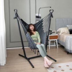 CostwayAdjustable Hanging Chair with Phone Holder for Indoor & Outdoor Use